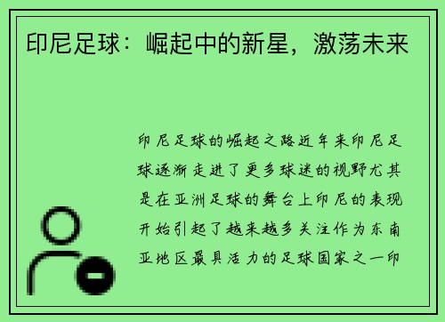 印尼足球：崛起中的新星，激荡未来