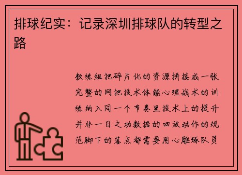 排球纪实：记录深圳排球队的转型之路