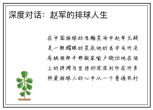 深度对话：赵军的排球人生
